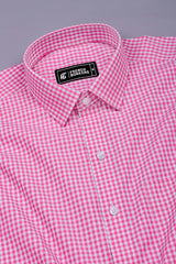 Bravixo Pink and White Grid Cotton Shirt