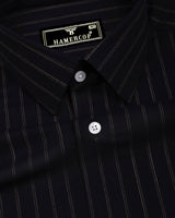 Vanta Black With Cream Stripe Linen Cotton Shirt
