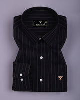Vanta Black With Cream Stripe Linen Cotton Shirt