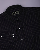 Vanta Black With Cream Stripe Linen Cotton Shirt