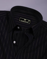 Vanta Black With Cream Stripe Linen Cotton Shirt