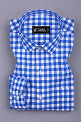 Glinver Blue and White Gingham Check Cotton Shirt