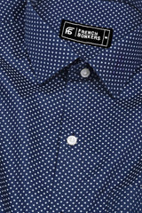 Spinex Navyblue with White Micro Dot Printed Cotton Shirt