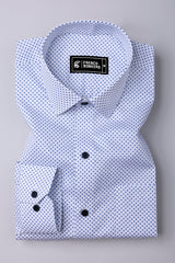 Spinex White with Blue Micro Dot Printed Cotton Shirt