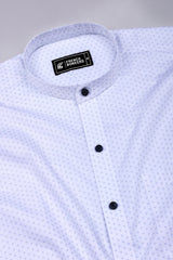 Sivra White with Micro Blue Circle Printed Cotton Shirt