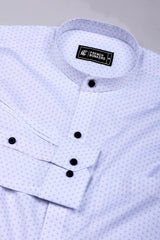 Sivra White with Micro Blue Circle Printed Cotton Shirt