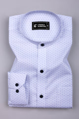 Sivra White with Micro Blue Circle Printed Cotton Shirt