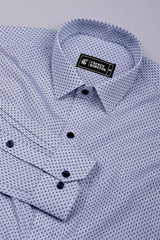 Chalk White with Navy Microform Printed Cotton Shirt