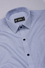 Chalk White with Navy Microform Printed Cotton Shirt