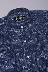 Noxtone Navy Blue Floral Printed Cotton Shirt