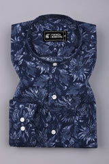Noxtone Navy Blue Floral Printed Cotton Shirt