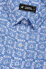 Frostiq White with Blue Icon Dot Printed Cotton Shirt