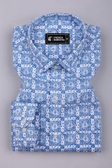 Frostiq White with Blue Icon Dot Printed Cotton Shirt