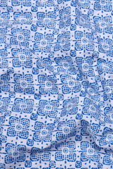 Frostiq White with Blue Icon Dot Printed Cotton Shirt