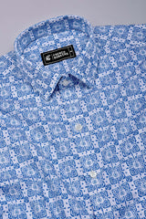 Frostiq White with Blue Icon Dot Printed Cotton Shirt