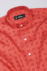 Rust Orange Mehndi Art Cotton Shirt