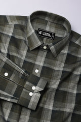 Zimma Green With White Check Corduroy Cotton Shirt