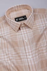 Biscuit Cream With White Check Jute Cotton Shirt