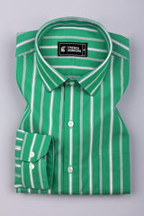 Muse Green with White Stripe Cotton Shirt