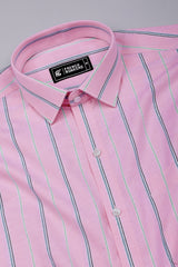 Pastel Pink With Multicolor Stripe Oxford Cotton Shirt