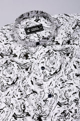 Swirl White with black marble marble Printed Cotton Shirt