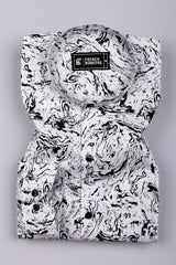 Swirl White with black marble marble Printed Cotton Shirt