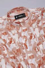 Sage Orange Abstract Geometric Printed Cotton Shirt