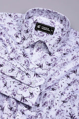 Lavender Purple With White Digital Floral Printed Cotton Shirt
