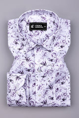 Lavender Purple With White Digital Floral Printed Cotton Shirt