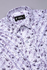 Lavender Purple With White Digital Floral Printed Cotton Shirt