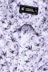 Lavender Purple With White Digital Floral Printed Cotton Shirt