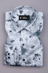 Anchor Grey With White Printed Cotton Shirt