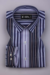 Denim Blue With Multicolor Stripe Cotton Shirt