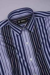 Denim Blue With Multicolor Stripe Cotton Shirt