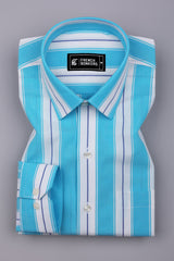 Crisin Blue With White Stripe Cotton Shirt