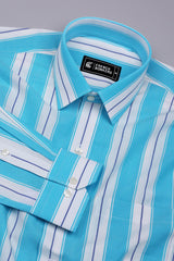 Crisin Blue With White Stripe Cotton Shirt