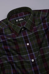 Moss Green With Purple Check Dobby Cotton Shirt