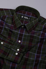 Moss Green With Purple Check Dobby Cotton Shirt