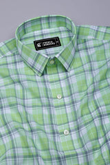 Leaf Green With Gray Check Cotton Shirt