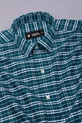 Peacock Blue With White Check Oxford Cotton Shirt