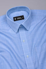 Raindrop Blue With White Check Cotton Shirt