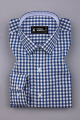 Pixel Blue With White Gingham Check Cotton Designer Shirt