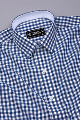 Pixel Blue With White Gingham Check Cotton Designer Shirt