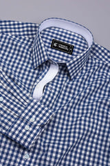 Pixel Blue With White Gingham Check Cotton Designer Shirt