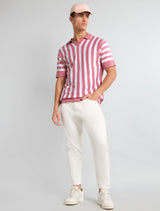 Prime Salmon Peach With White Knitted Cotton Polo T-Shirt