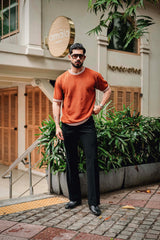 Pumpkin Orange Knitted Cotton T-Shirt