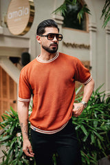 Pumpkin Orange Knitted Cotton T-Shirt