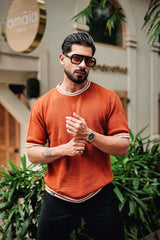 Pumpkin Orange Knitted Cotton T-Shirt