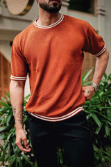 Pumpkin Orange Knitted Cotton T-Shirt