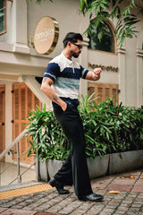 Daisy white With Blue Knitted Cotton Zipper Polo T-Shirt